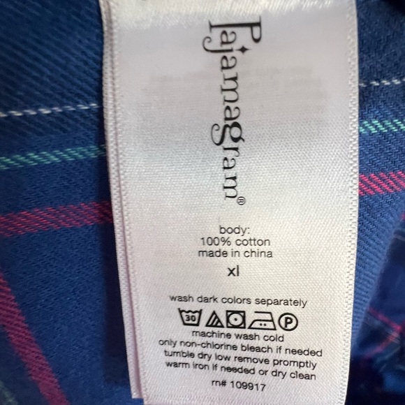 New Pajamagram 100% Cotton Maxi Length Flannel Nightgown Blue Plaid Size XL - Picture 7 of 8